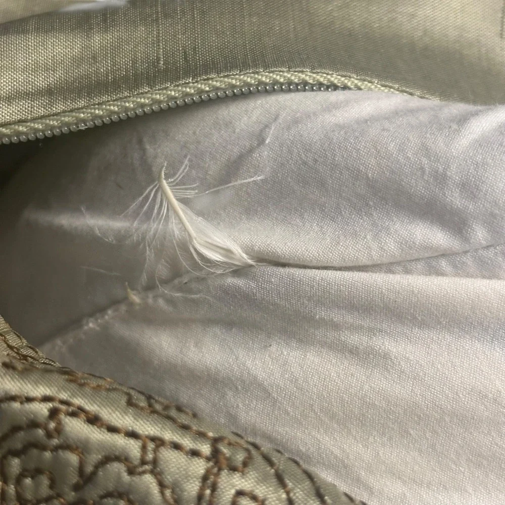 Champagne Gold Embroidered Medallion Silk Throw Pillow with Feather Insert 17x17